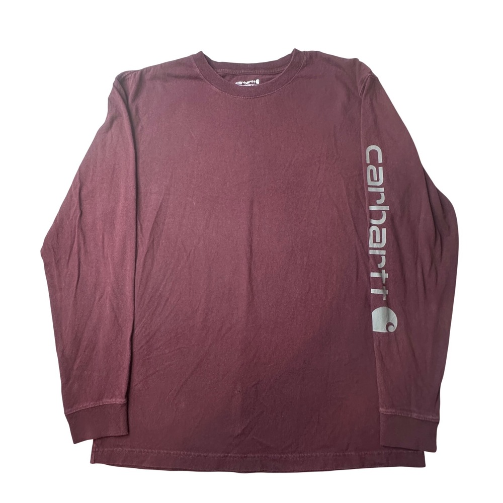 Carhartt Shirt Mens M Loose Fit Long Sleeve Burgundy Logo Graphic Sleeve GOOD